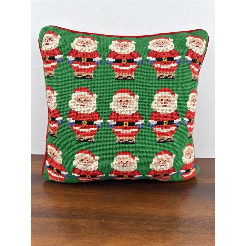 Vintage‎ Needlepoint Tapestry Christmas Santa Pillow